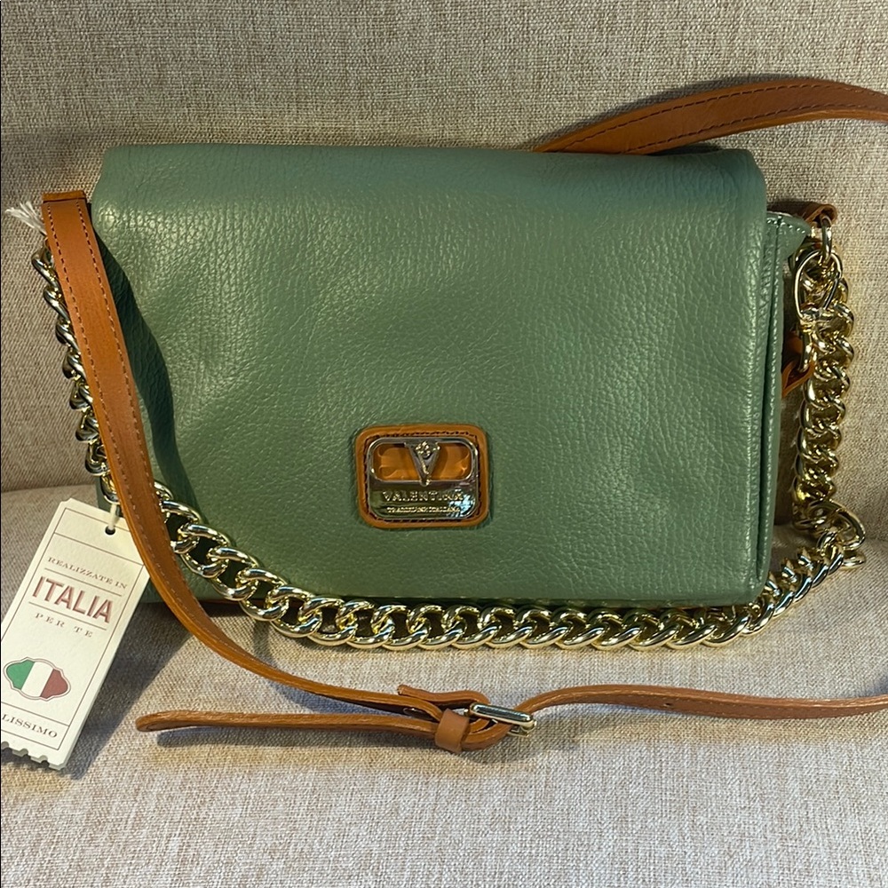 Valentina Green Leather Crossbody Bag